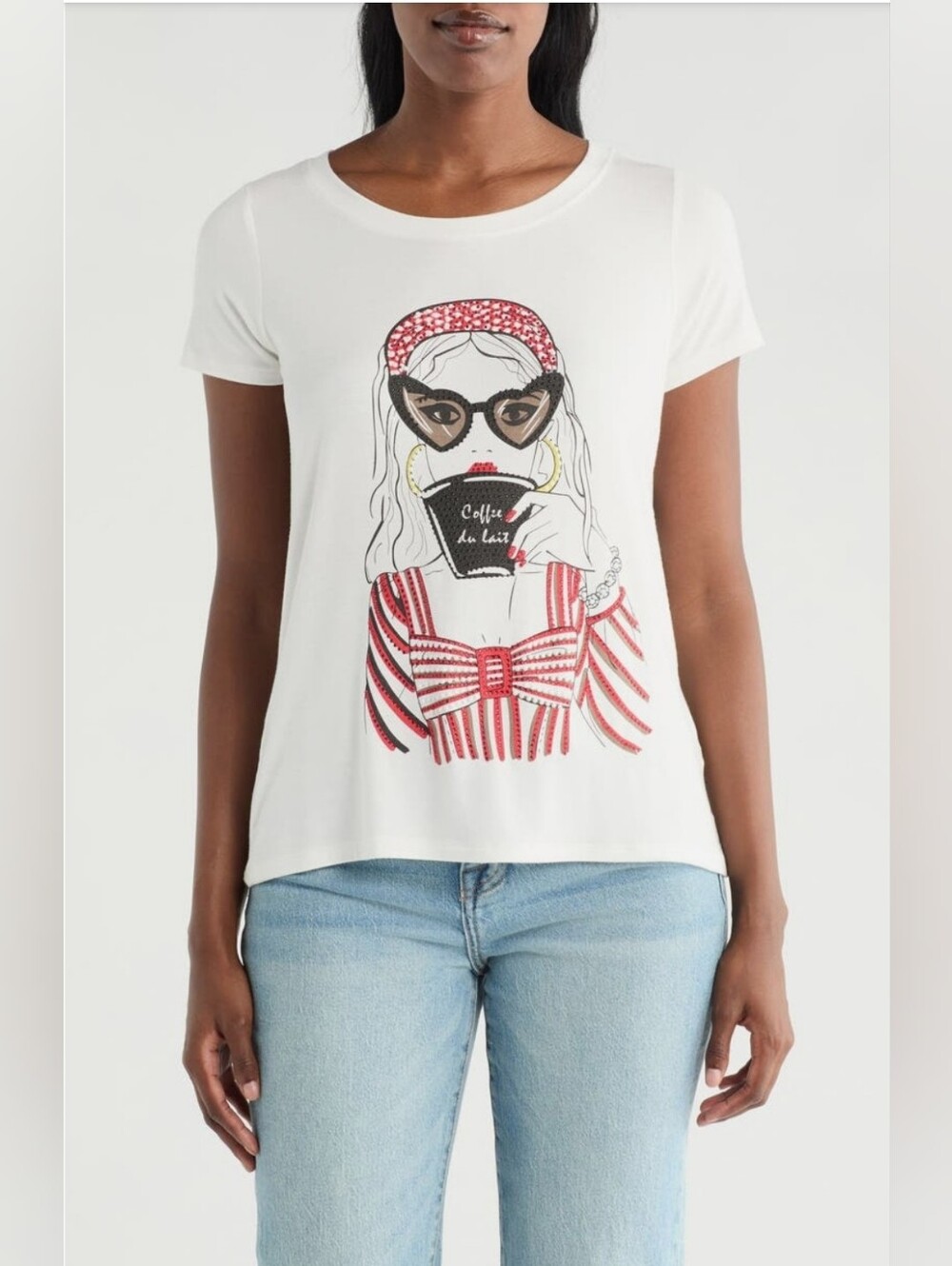 Nordstrom Cyrus Graphic Short-Sleeve Tee - Coffee & Glam Me Beaded Headband - XL